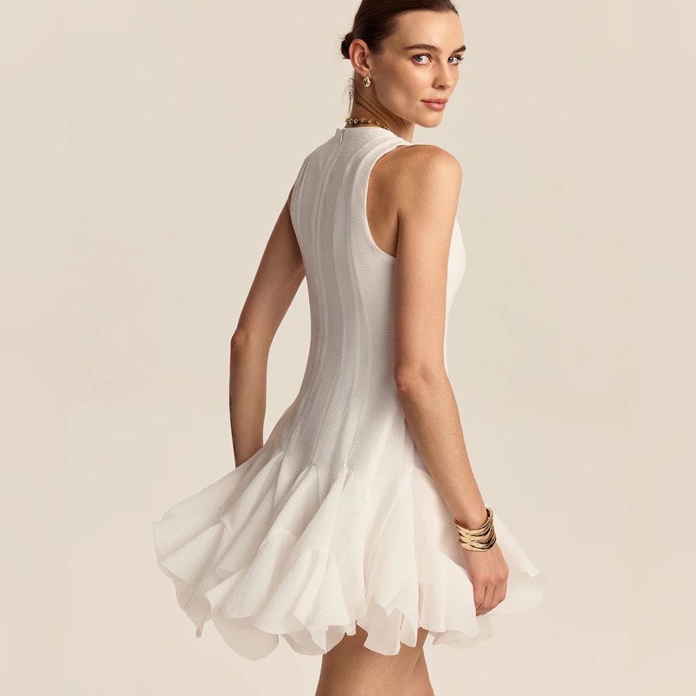 Commense White Ruffled Hem Mini Dress - Picture 4 of 9
